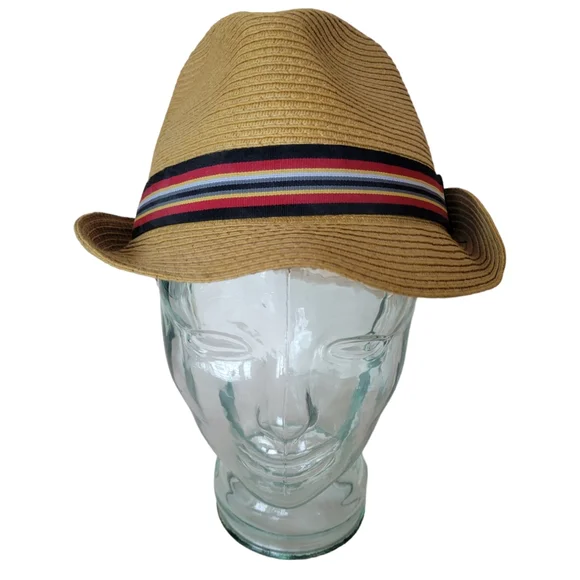 🌺3 for $10 Vintage Stone Straw Fedora with Striped Grosgrain Ribbon - Picture 2 of 10